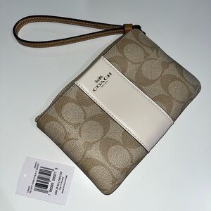 Coach Corner Zip Tan and Cream Wristlet